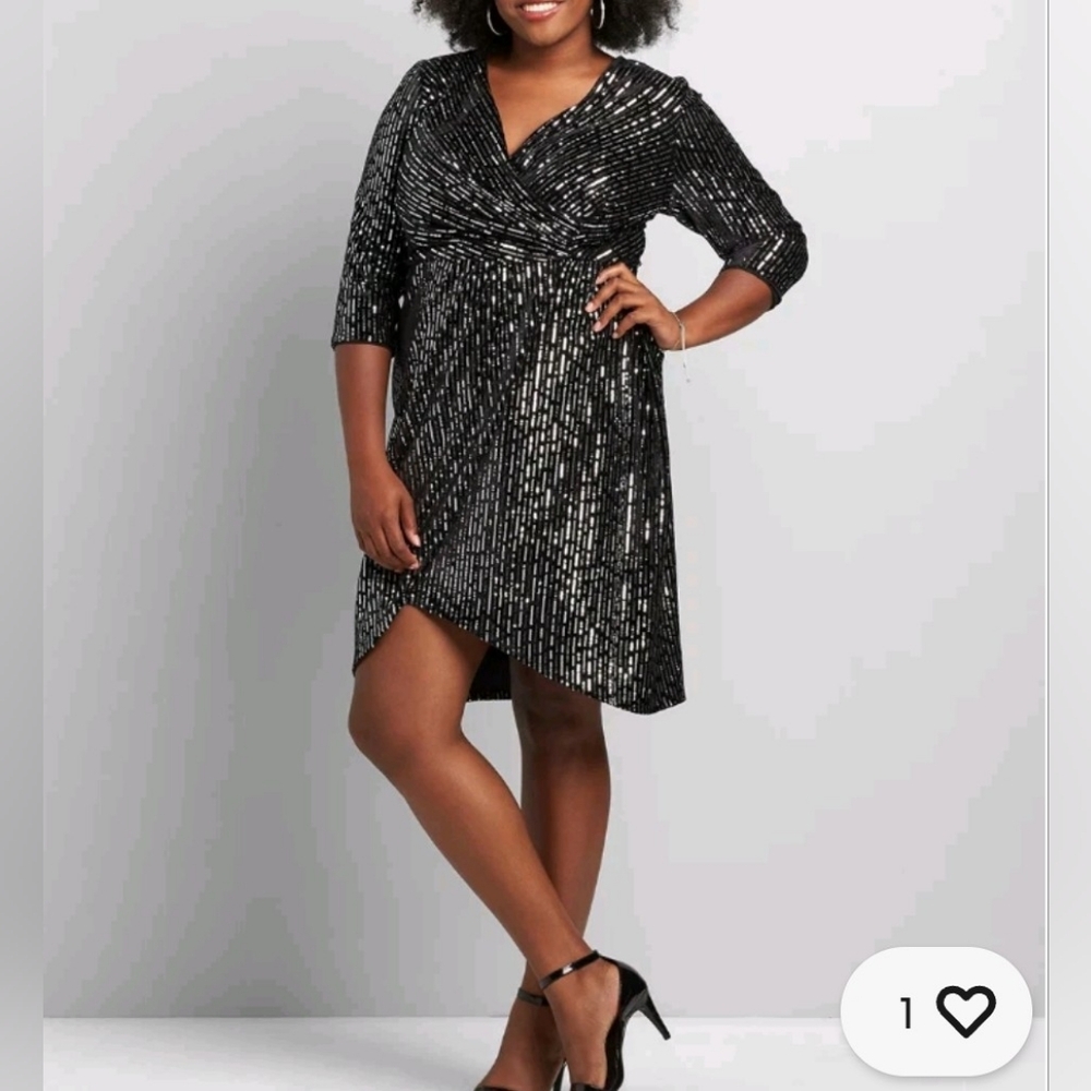 LANE BRYANT Sequin Faux Wrap Valvet Sheath Dress Size 24
